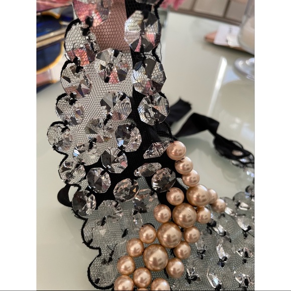 Ranjana Khan Swarovski Crystal and Simulated Pearl Bib Necklace - Picture 5 of 5